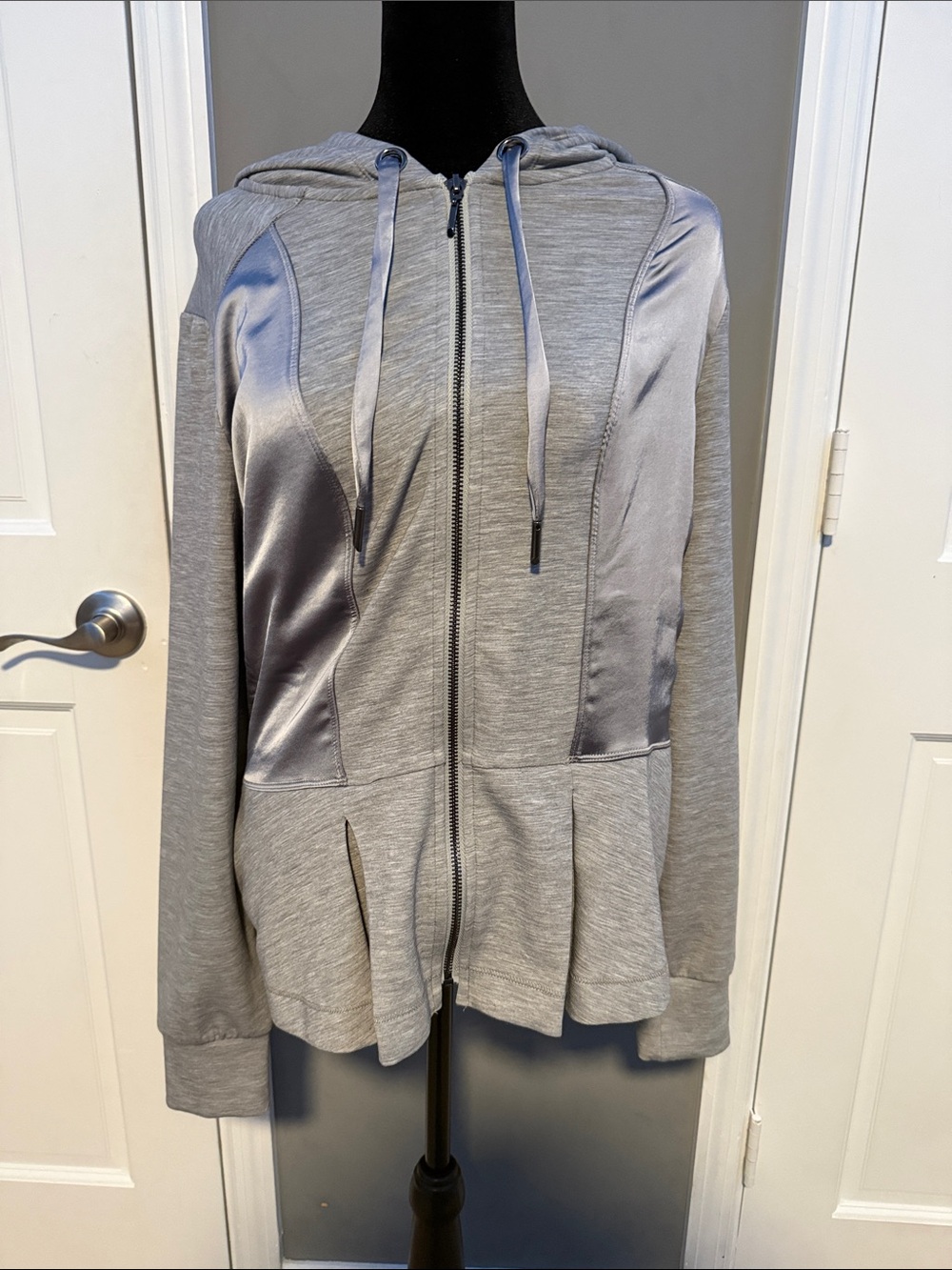White House Black Market Gray Satin-Trim Hooded Jacket